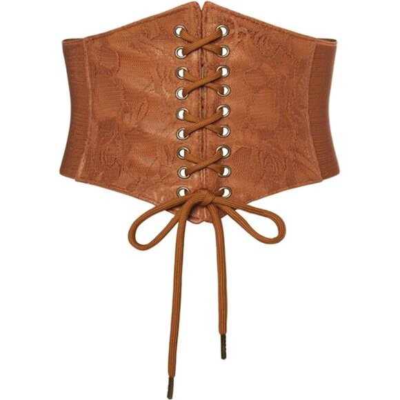 Women Lace-up Tied Waist Belt Corset Camel - Picture 1 of 5